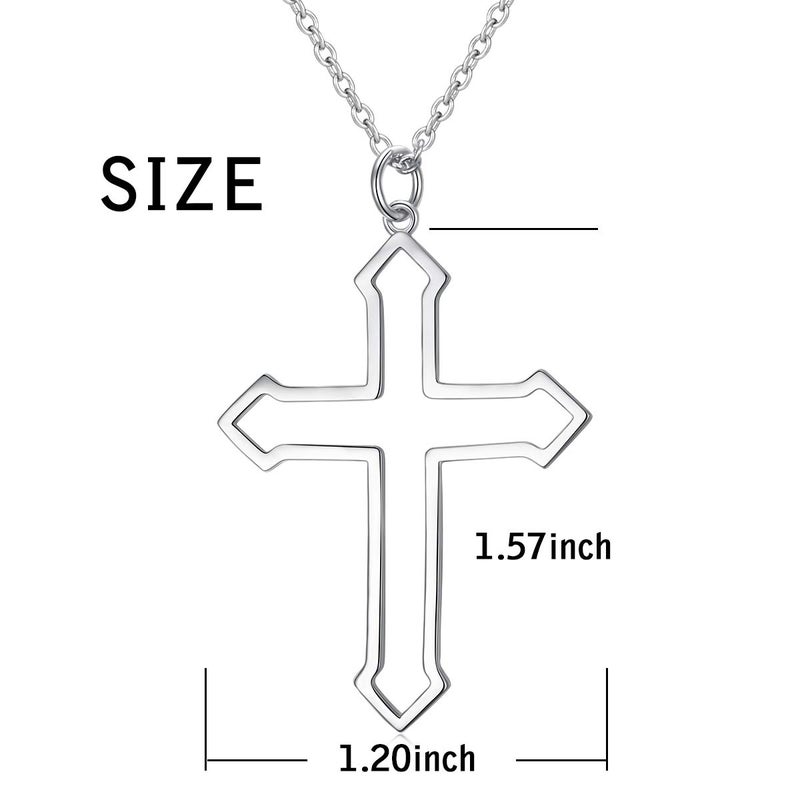 FLYOW 925 Sterling Silver Cross Pendant Necklace for Men Women, 24 Inches Silver Chain - Image 2